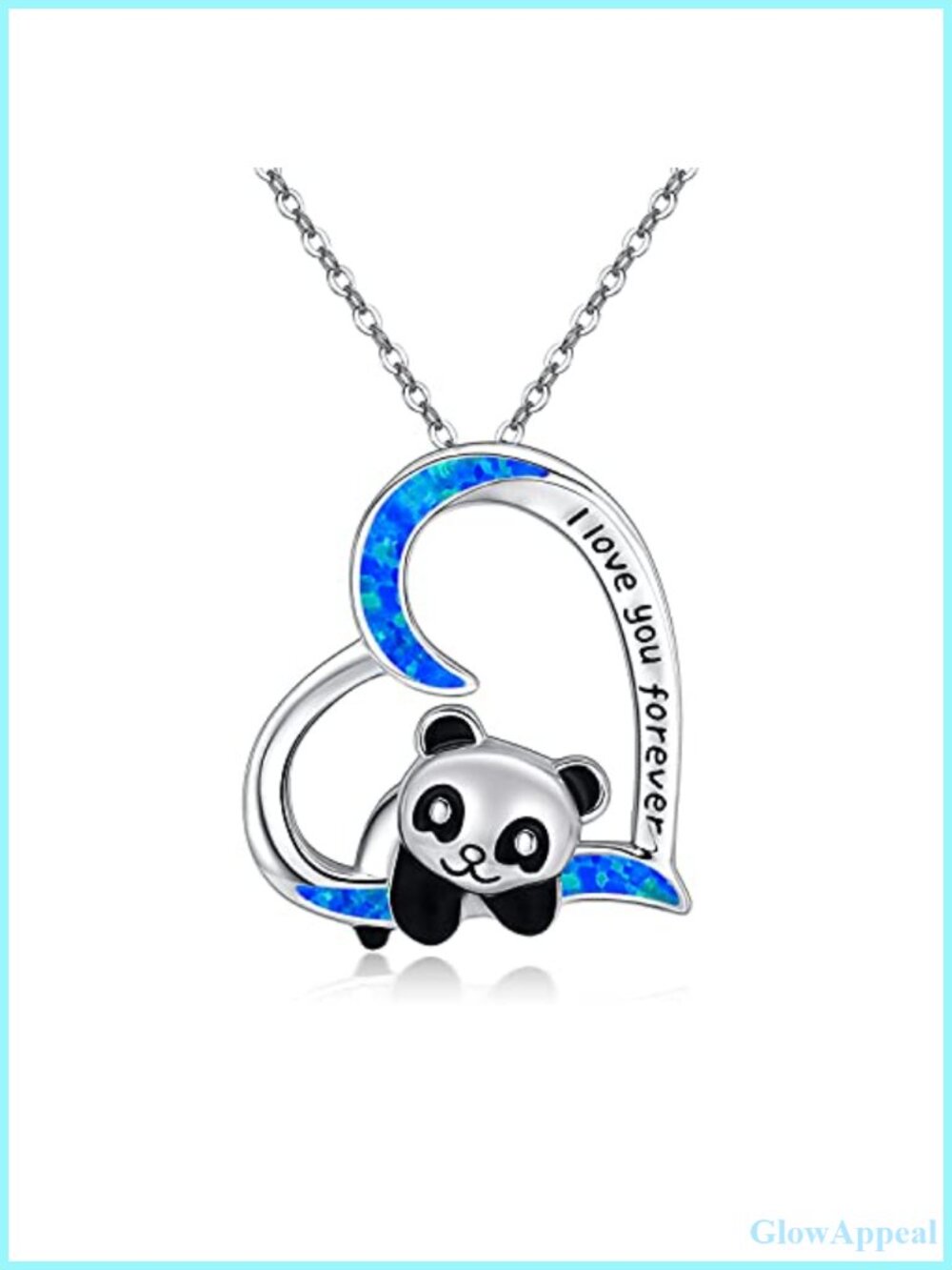 925 Sterling Silver Panda Heart Pendant Necklace Opal Cute Animal Jewelry Gift